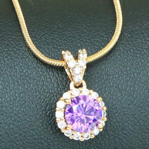 "Round Purple Stone Rose Gold Pendant, XPPT1292 - Picture 1 of 12
